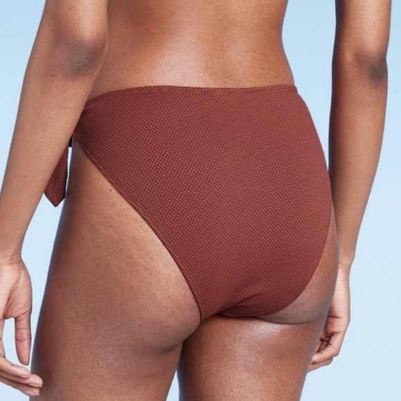 Red Rust Pique Textured High Leg Cheeky High Waist Bikini Swim Bottom Wild Fable - Picture 2 of 8